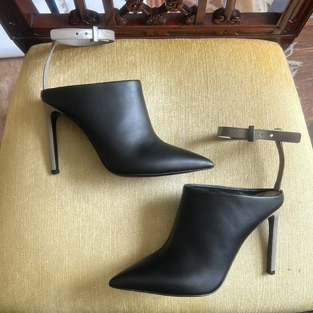 Vince Black Leather Armon Pointy Toe Stiletto Heel Pumps Shoes Mules Size 7